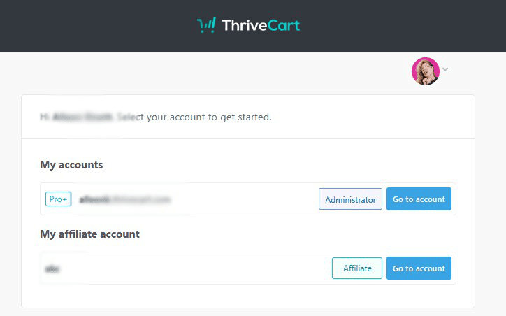 Screenshot of ThriveCart screen for accessing product or affiliate needs.